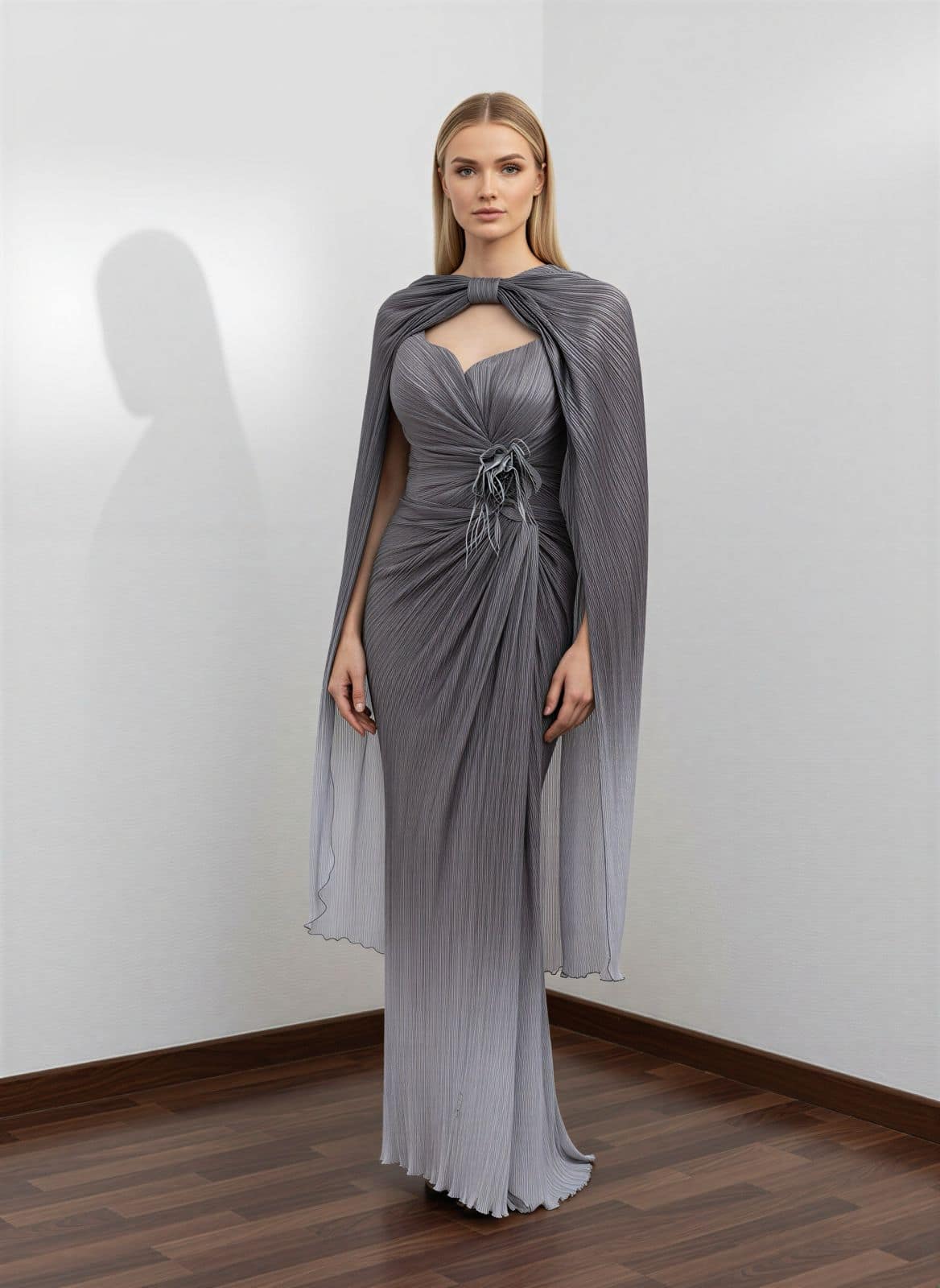 serena grey dress Evening Gown and a smocked back